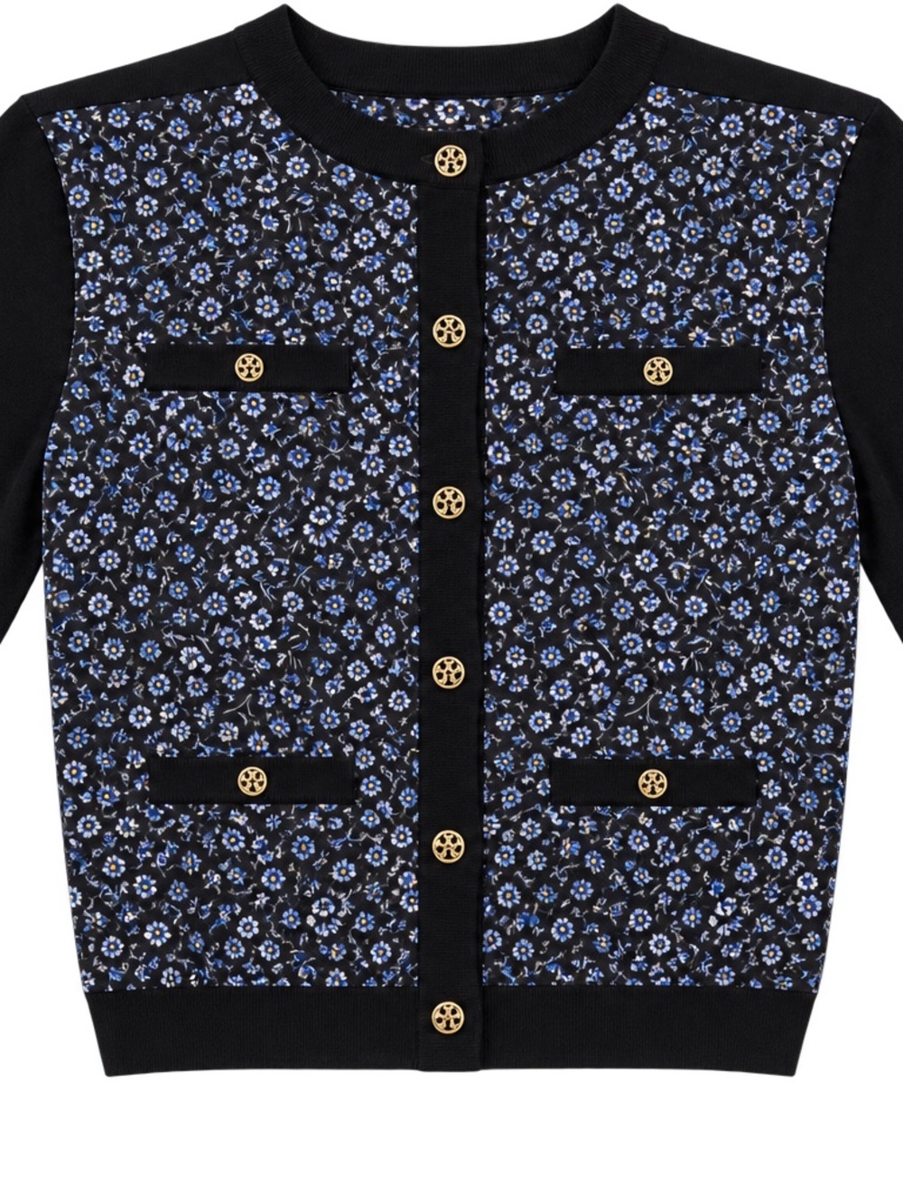 Tory Burch Kendra Cardigan in Cerulean Blue Flower Pattern